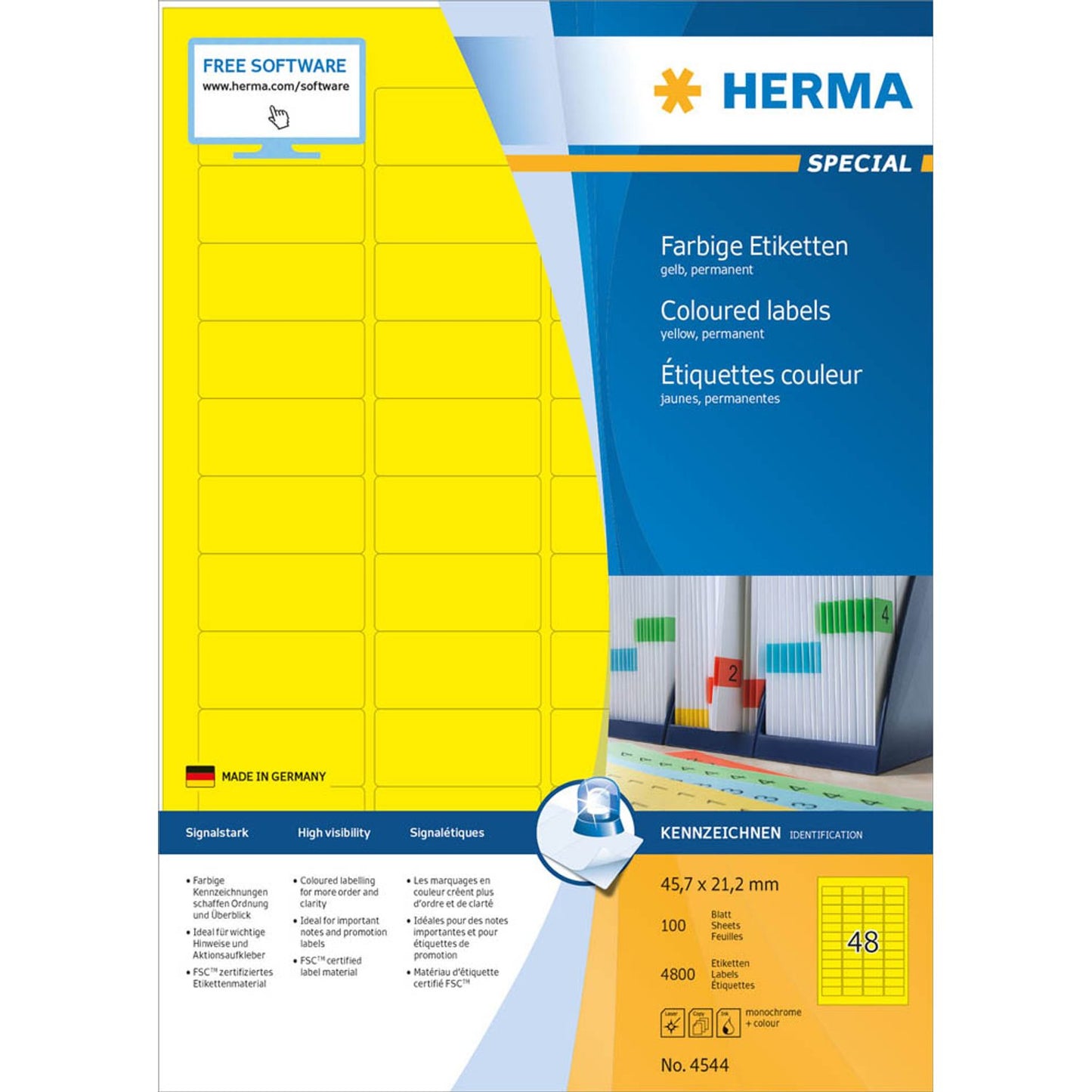 HERMA Etiketten gelb 45,7 x 21,2 mm | 4544 | 1 Pack = 100 Blatt