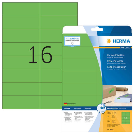 HERMA Etiketten grün 105,0 x 37,0 mm | 4554 | 1 Pack = 20 Blatt