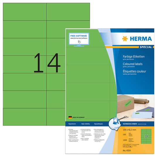 HERMA Etiketten grün 105,0 x 42,3 mm | 4559 | 1 Pack = 100 Blatt