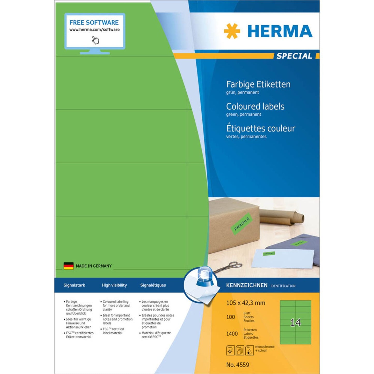 HERMA Etiketten grün 105,0 x 42,3 mm | 4559 | 1 Pack = 100 Blatt