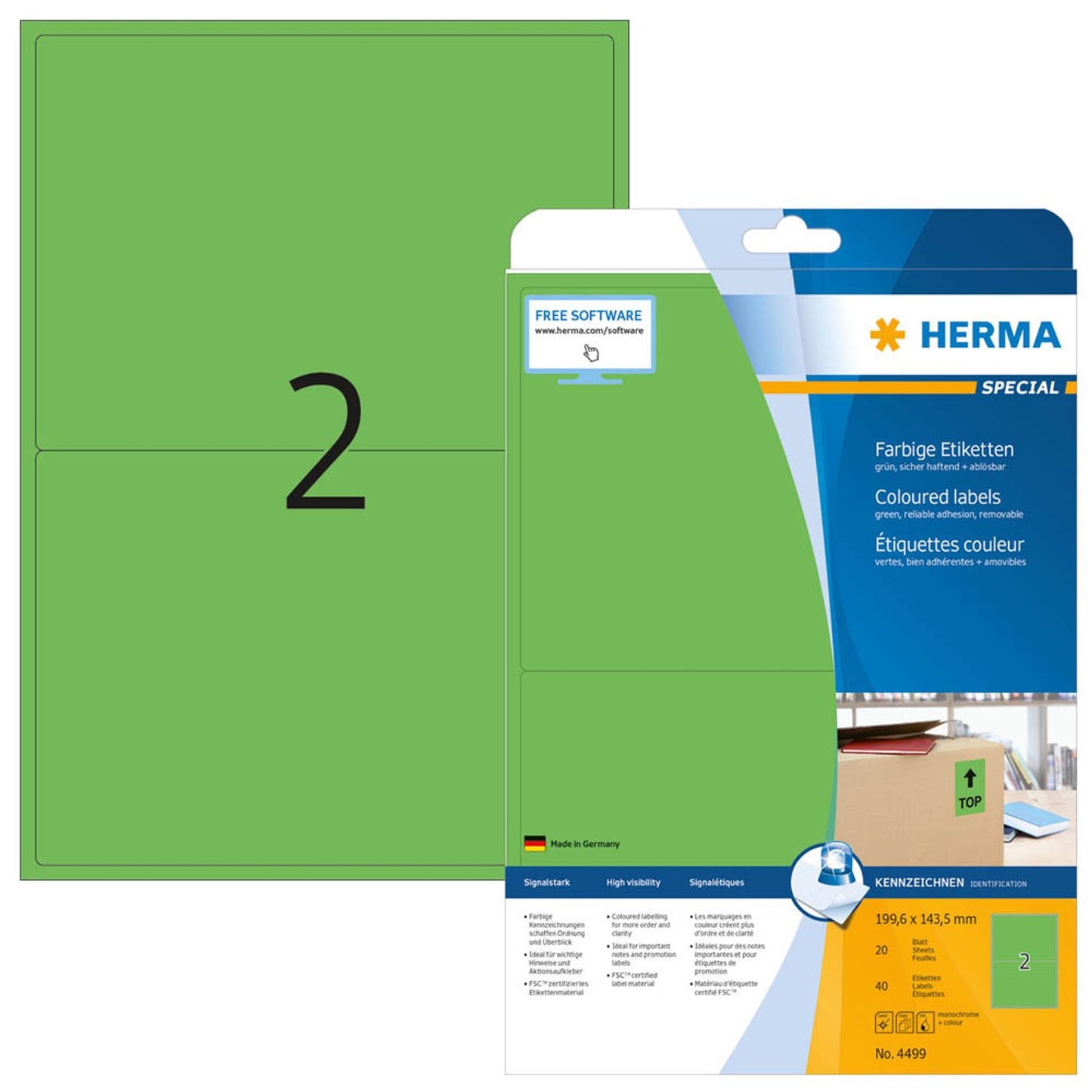 HERMA Etiketten grün 199,6 x 143,5 mm | 4499 | 1 Pack = 20 Blatt