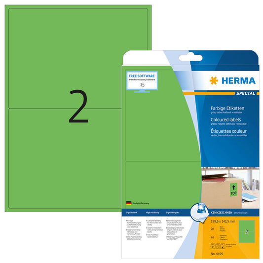 HERMA Etiketten grün 199,6 x 143,5 mm | 4499 | 1 Pack = 20 Blatt