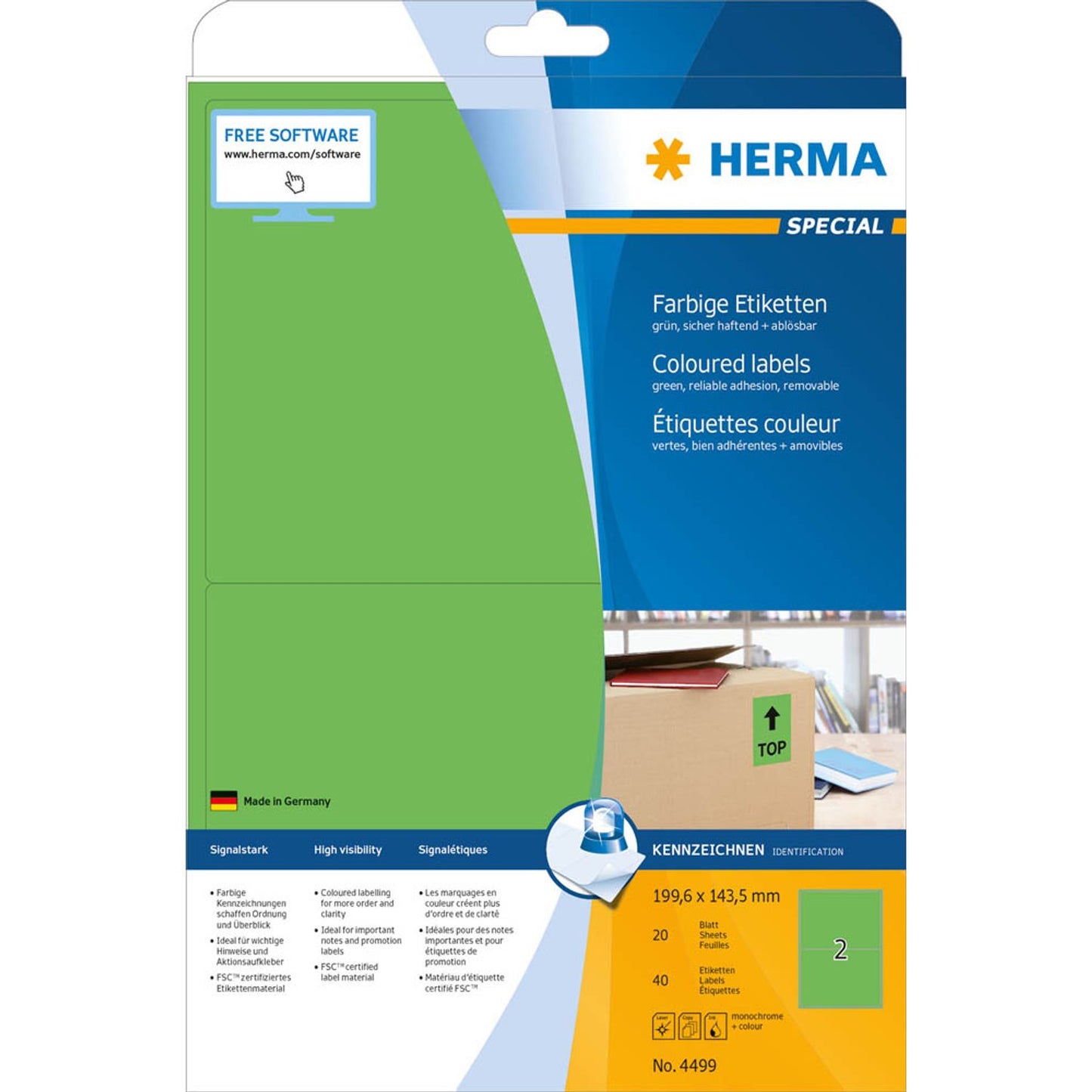 HERMA Etiketten grün 199,6 x 143,5 mm | 4499 | 1 Pack = 20 Blatt