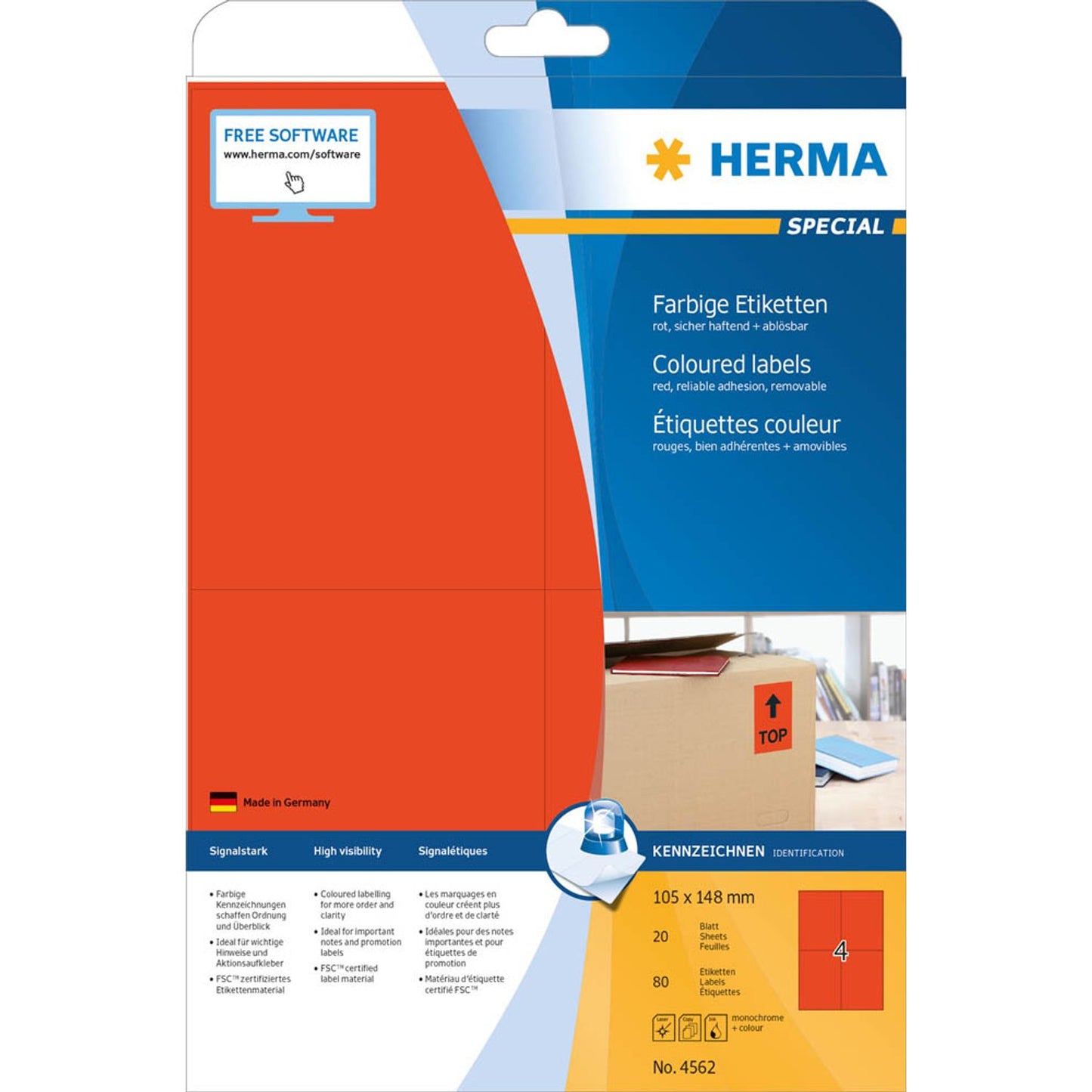 HERMA Etiketten rot 105,0 x 148,0 mm | 4562 | 1 Pack = 20 Blatt