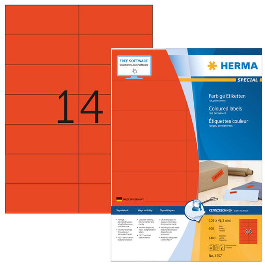 HERMA Etiketten rot 105,0 x 42,3 mm | 4557 | 1 Pack = 100 Blatt