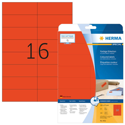 HERMA Etiketten rot 105,0 x 37,0 mm | 4552 | 1 Pack = 20 Blatt
