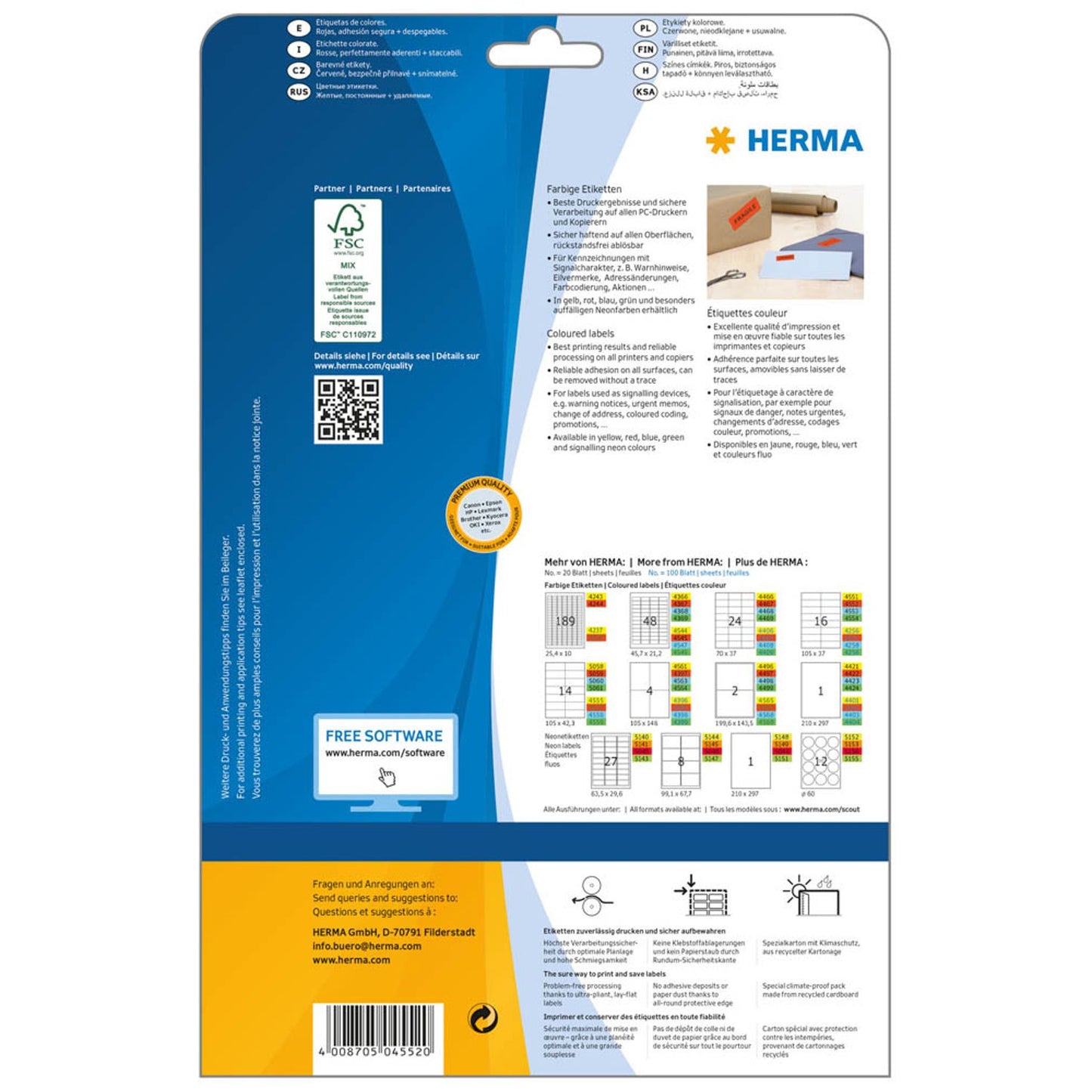 HERMA Etiketten rot 105,0 x 37,0 mm | 4552 | 1 Pack = 20 Blatt
