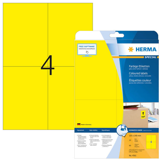 HERMA Etiketten gelb 105,0 x 148,0 mm | 4561 | 1 Pack = 20 Blatt
