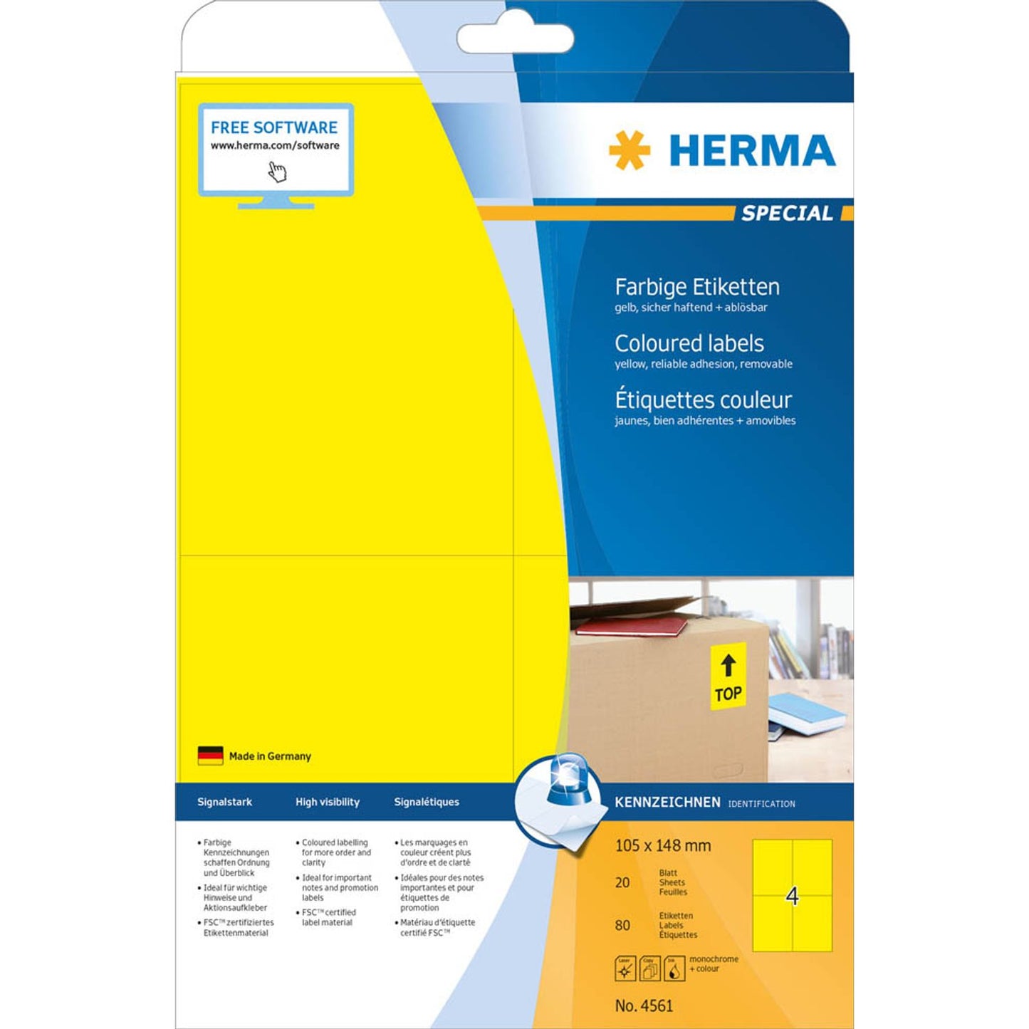 HERMA Etiketten gelb 105,0 x 148,0 mm | 4561 | 1 Pack = 20 Blatt