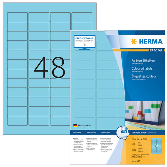 HERMA Etiketten blau 45,7 x 21,2 mm | 4547 | 1 Pack = 100 Blatt