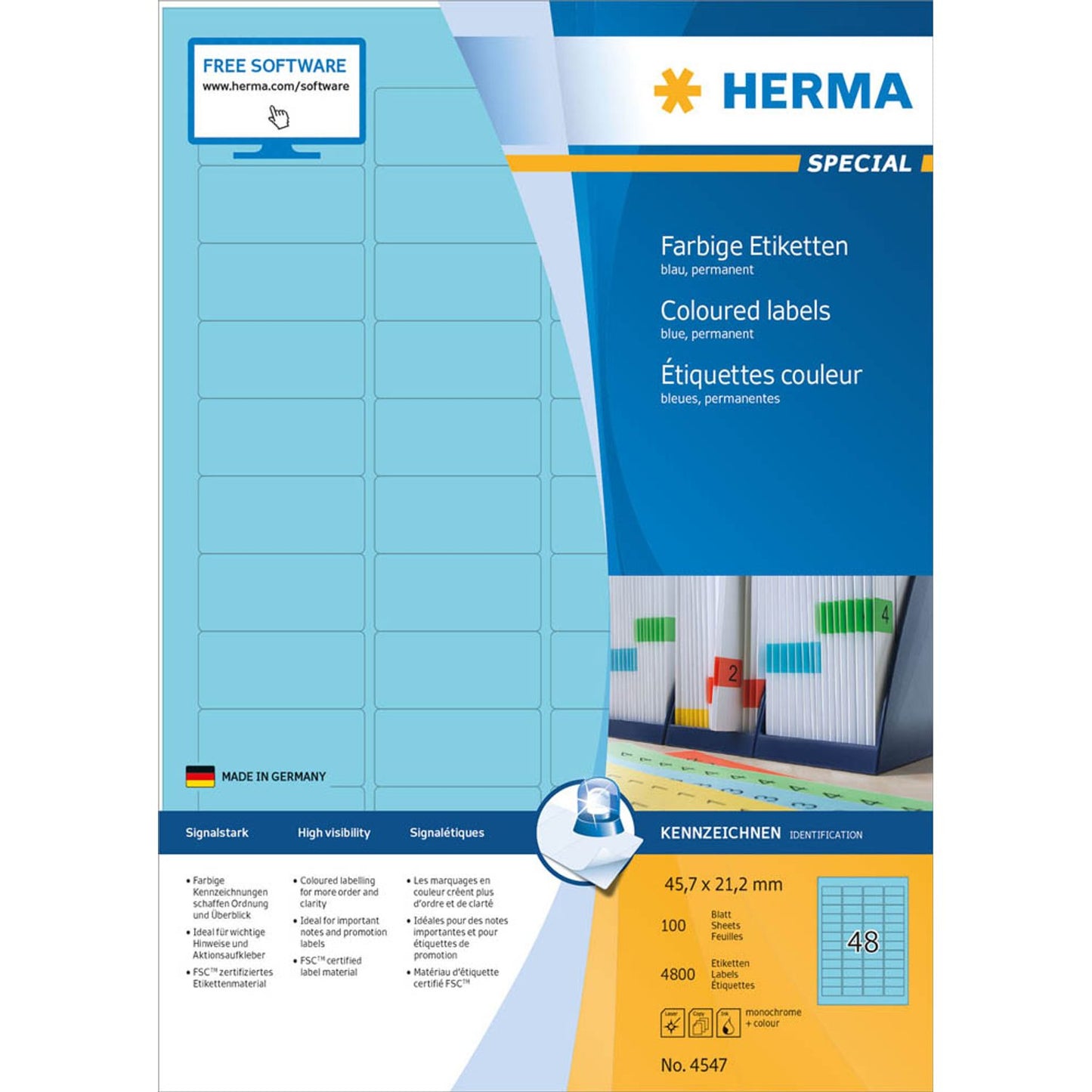 HERMA Etiketten blau 45,7 x 21,2 mm | 4547 | 1 Pack = 100 Blatt