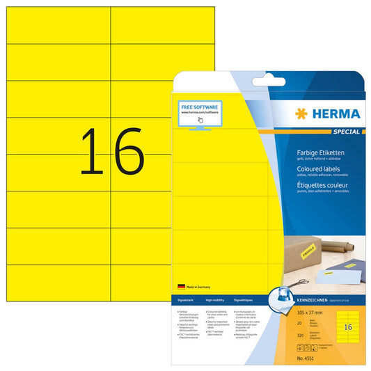 HERMA Etiketten gelb 105,0 x 37,0 mm | 4551 | 1 Pack = 20 Blatt
