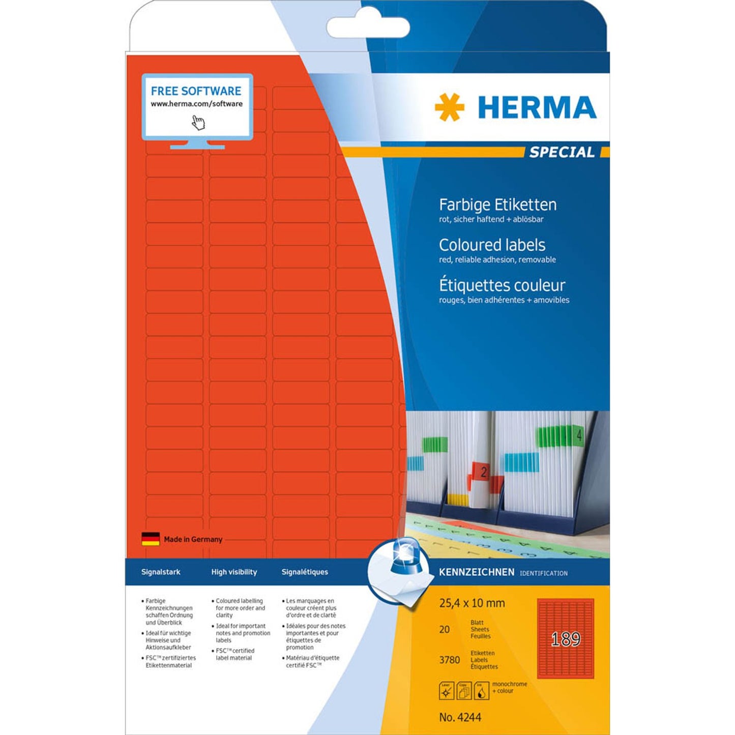 HERMA Etiketten rot 25,4 x 10,0 mm | 4244 | 1 Pack = 20 Blatt