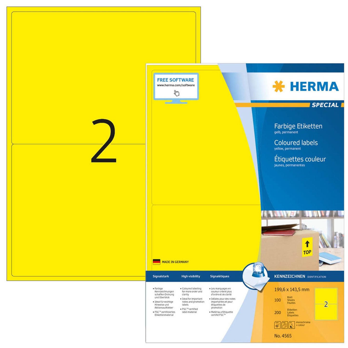 HERMA Etiketten gelb 199,6 x 143,5 mm | 4565 | 1 Pack = 100 Blatt