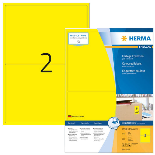 HERMA Etiketten gelb 199,6 x 143,5 mm | 4565 | 1 Pack = 100 Blatt