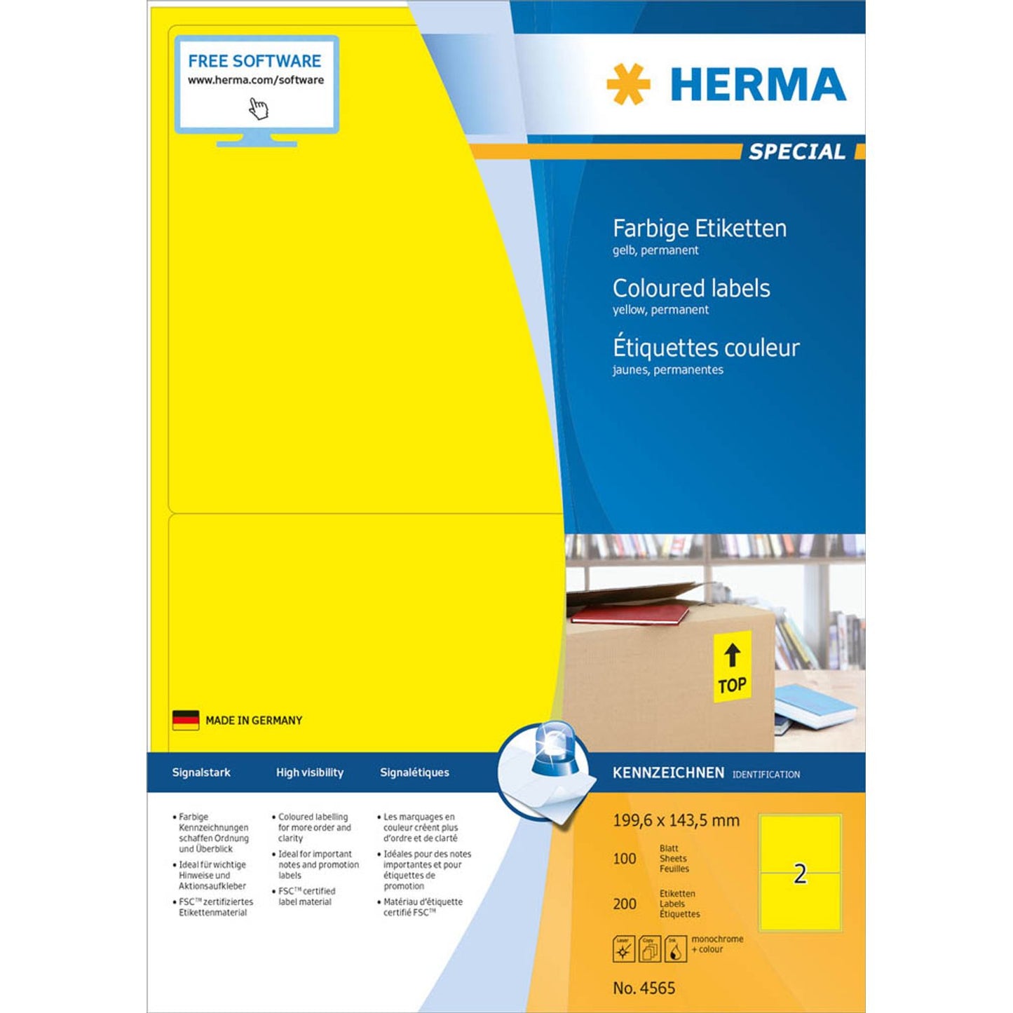 HERMA Etiketten gelb 199,6 x 143,5 mm | 4565 | 1 Pack = 100 Blatt