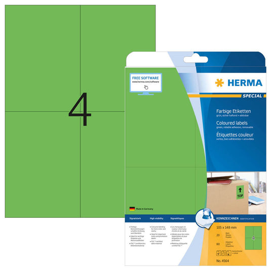 HERMA Etiketten grün 105,0 x 148,0 mm | 4564 | 1 Pack = 20 Blatt