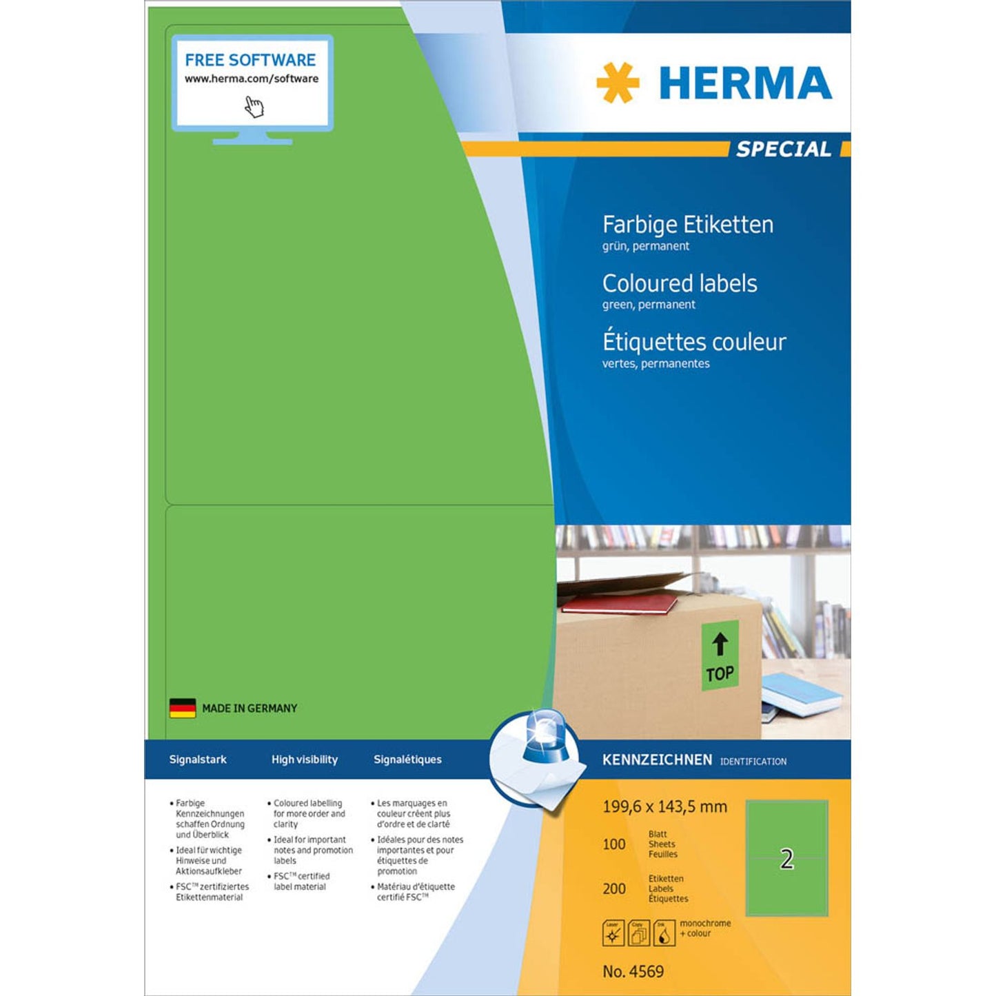 HERMA Etiketten grün 199,6 x 143,5 mm | 4569 | 1 Pack = 100 Blatt