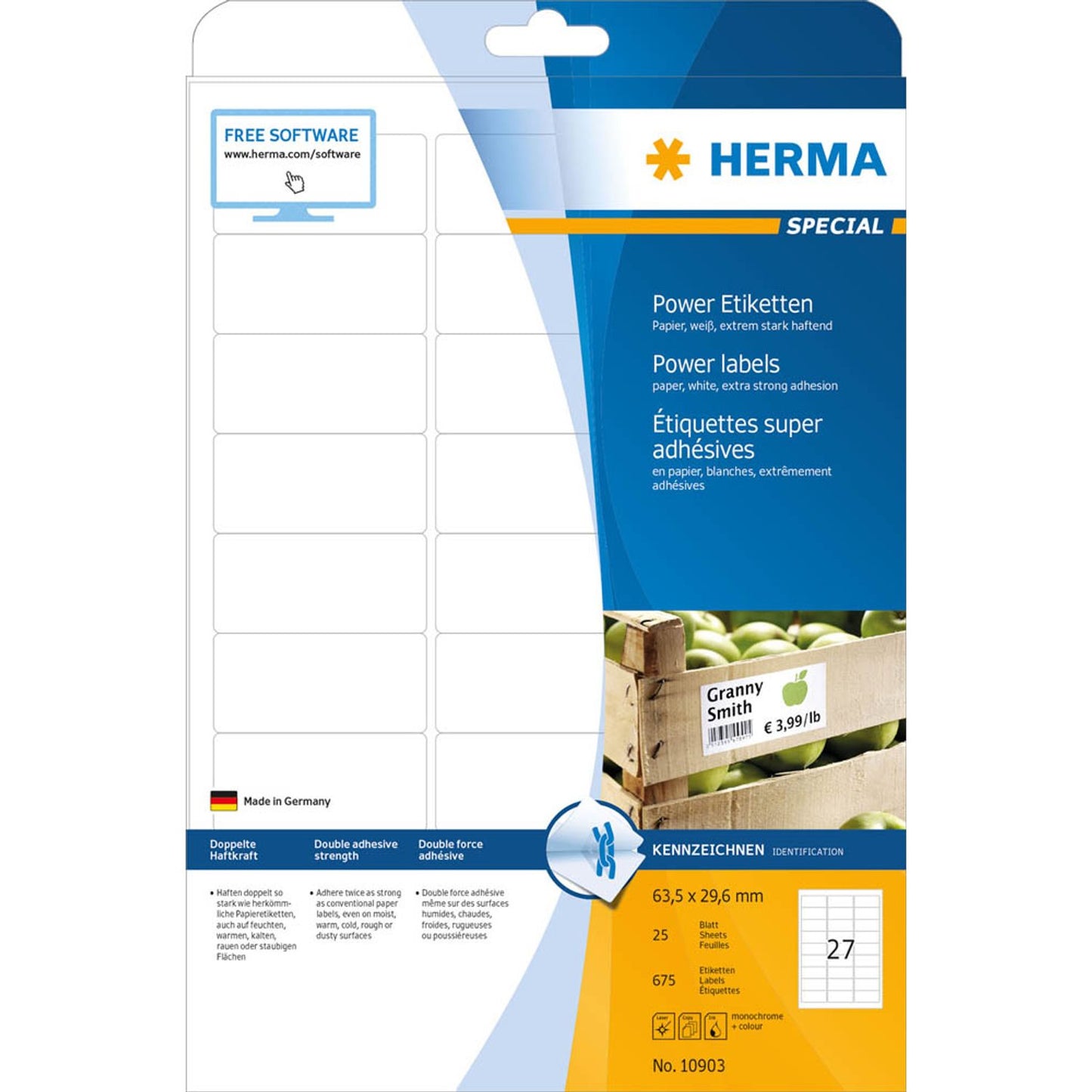 HERMA Etiketten weiß 63,5 x 29,6 mm | 10903 | 1 Pack = 25 Blatt
