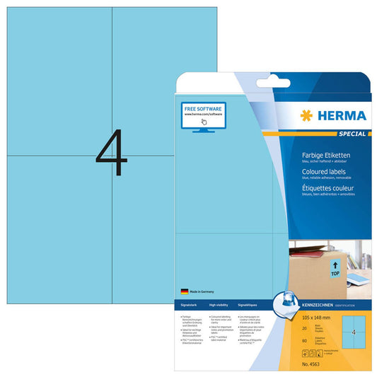 HERMA Etiketten blau 105,0 x 148,0 mm | 4563 | 1 Pack = 20 Blatt