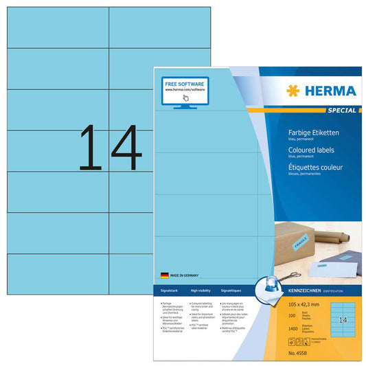 HERMA Etiketten blau 105,0 x 42,3 mm | 4558 | 1 Pack = 100 Blatt