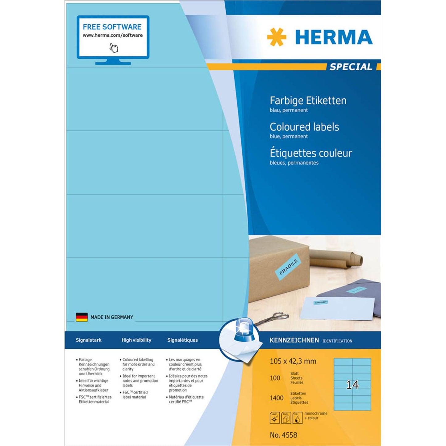 HERMA Etiketten blau 105,0 x 42,3 mm | 4558 | 1 Pack = 100 Blatt