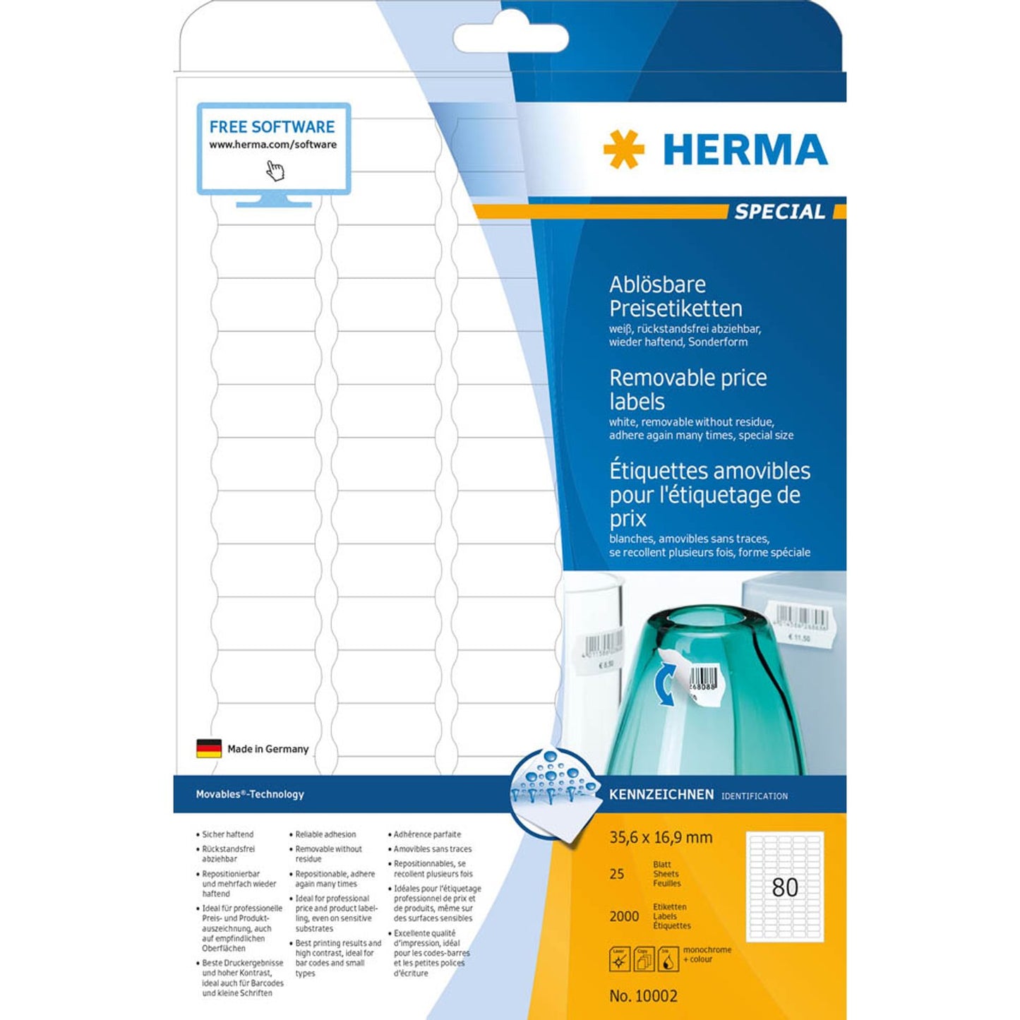 HERMA Etiketten weiß 35,6 x 16,9 mm | 10002 | 1 Pack = 25 Blatt
