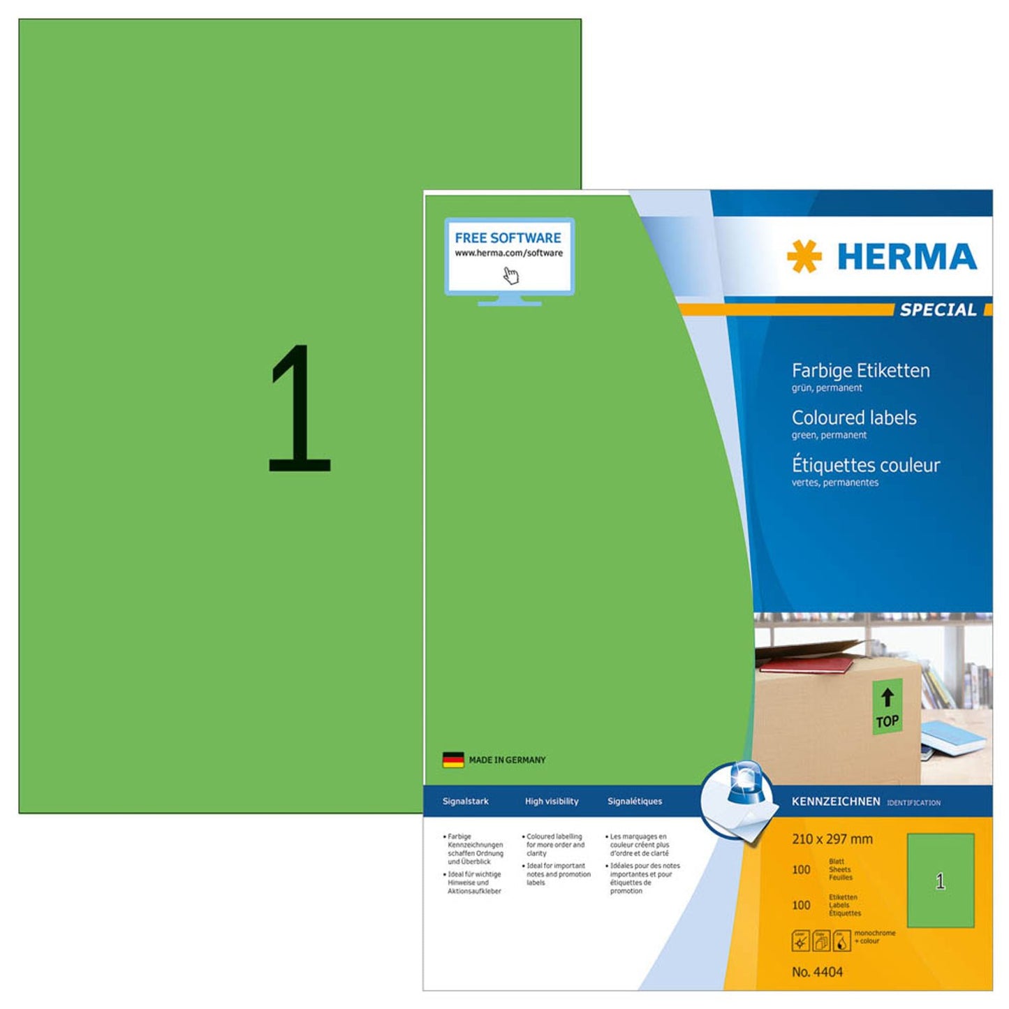 HERMA Etiketten grün 210,0 x 297,0 mm | 4404 | 1 Pack = 100 Blatt