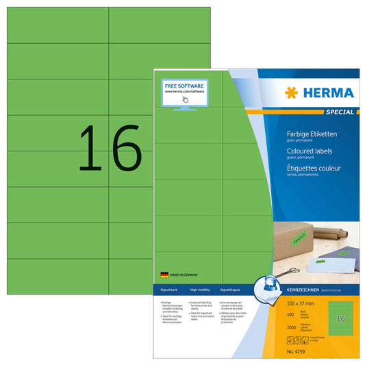 HERMA Etiketten grün 105,0 x 37,0 mm | 4259 | 1 Pack = 100 Blatt