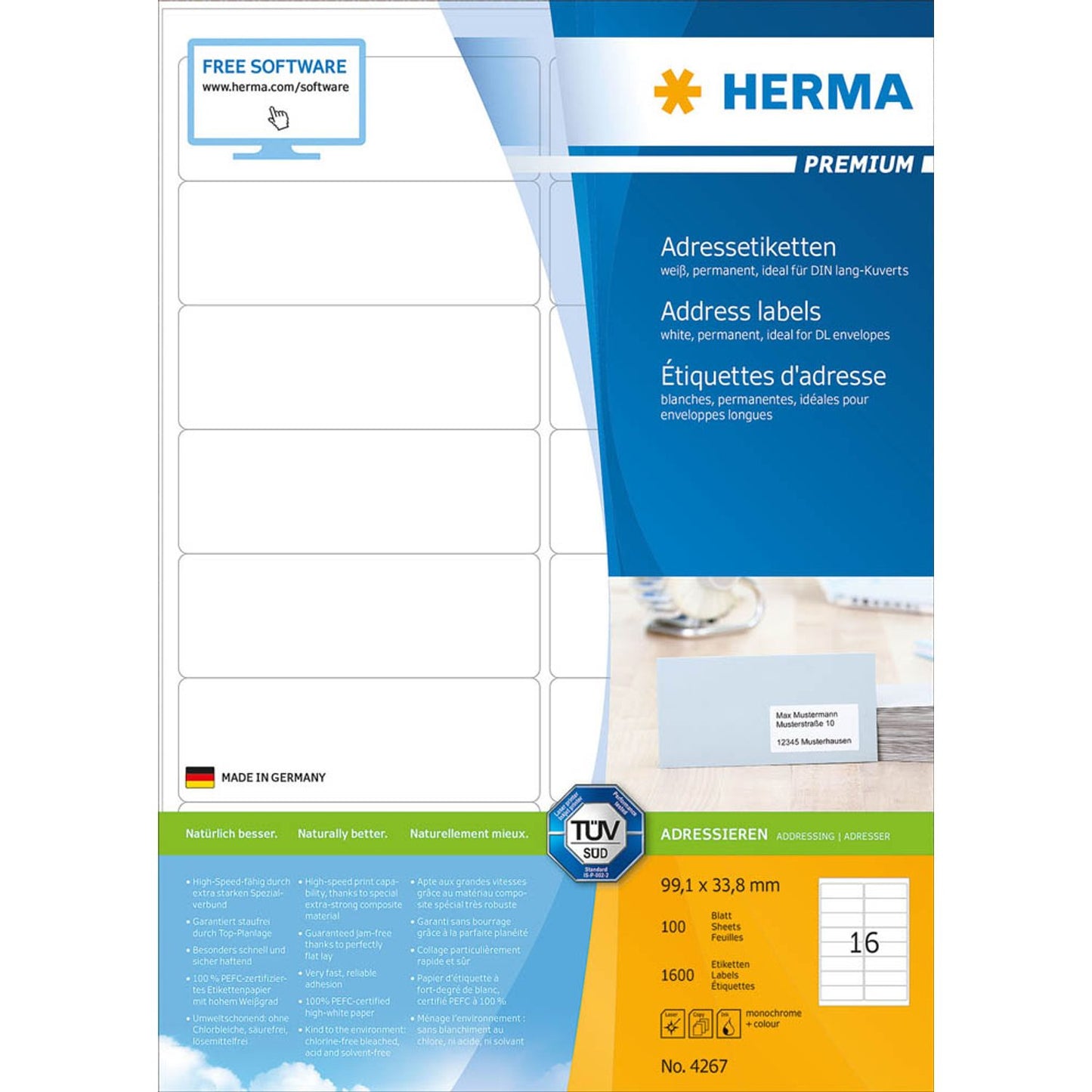 HERMA Etiketten weiß 99,1 x 33,8 mm | 4267 | 1 Pack = 100 Blatt