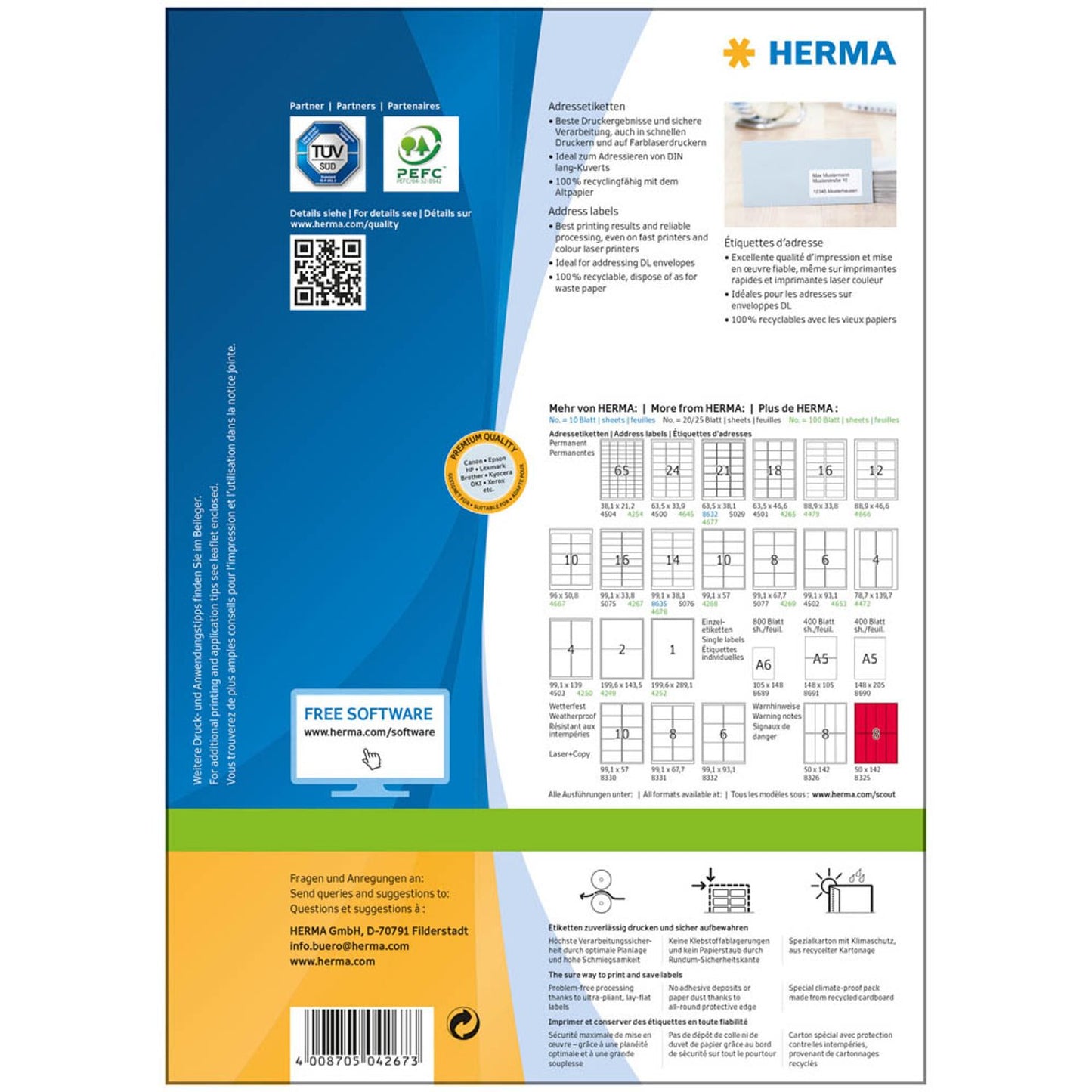 HERMA Etiketten weiß 99,1 x 33,8 mm | 4267 | 1 Pack = 100 Blatt