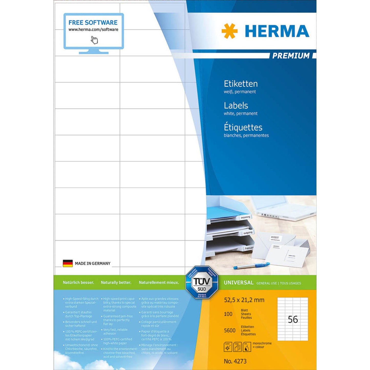 HERMA Etiketten weiß 52,5 x 21,2 mm | 4273 | 1 Pack = 100 Blatt