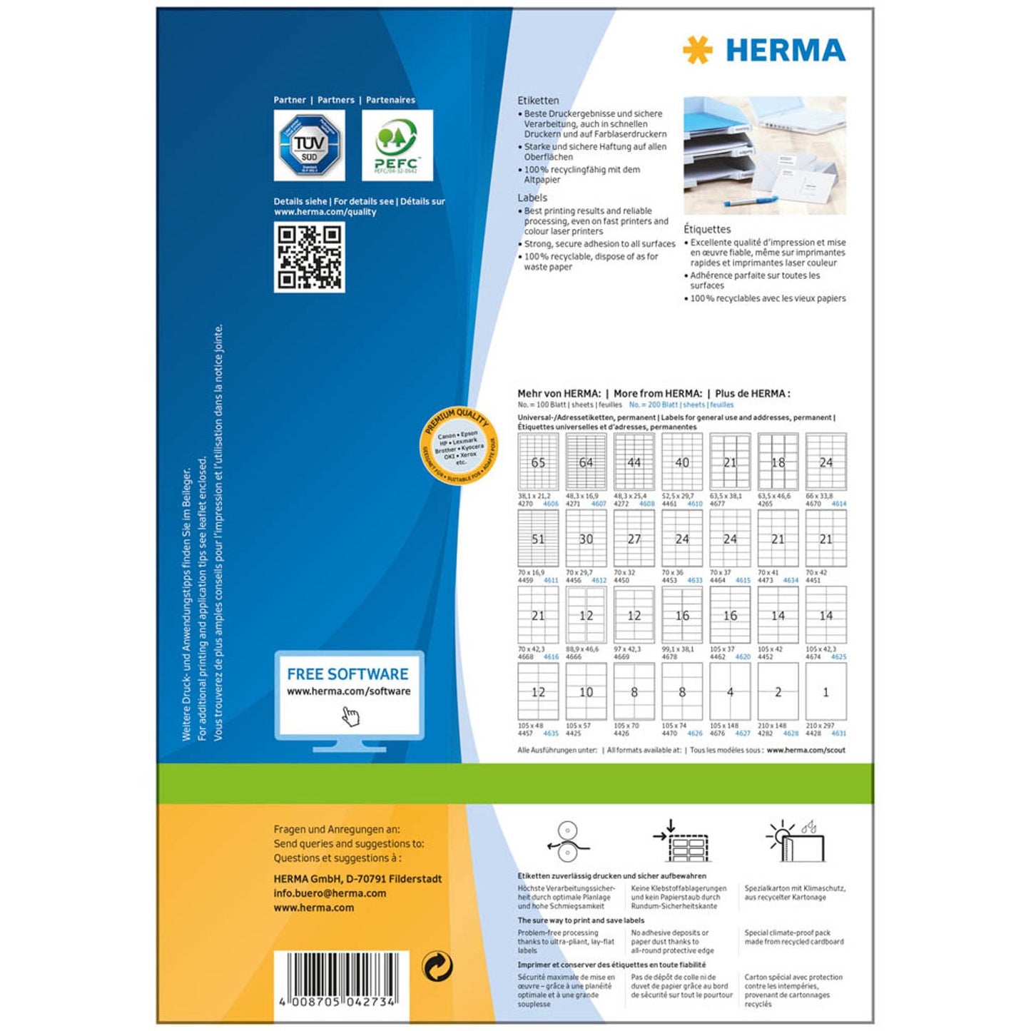 HERMA Etiketten weiß 52,5 x 21,2 mm | 4273 | 1 Pack = 100 Blatt
