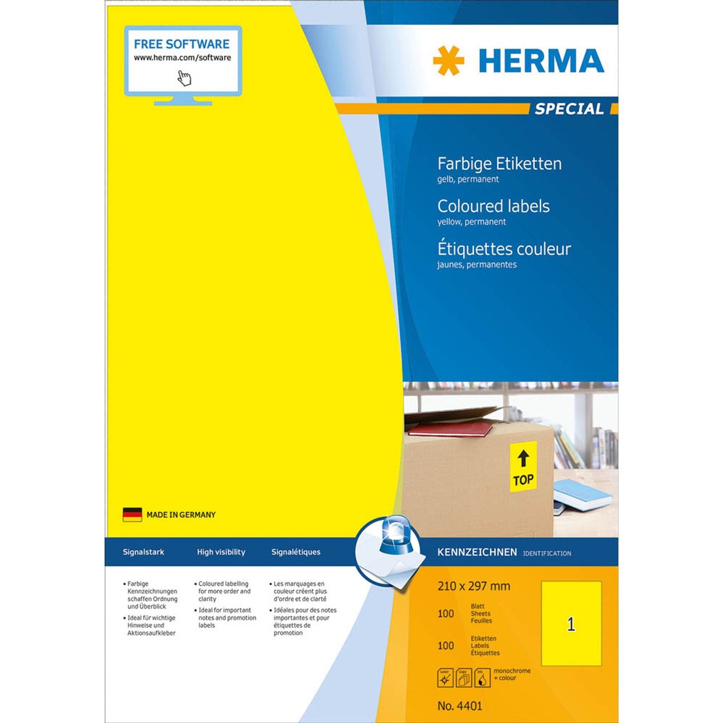 HERMA Etiketten gelb 210,0 x 297,0 mm | 4401 | 1 Pack = 100 Blatt