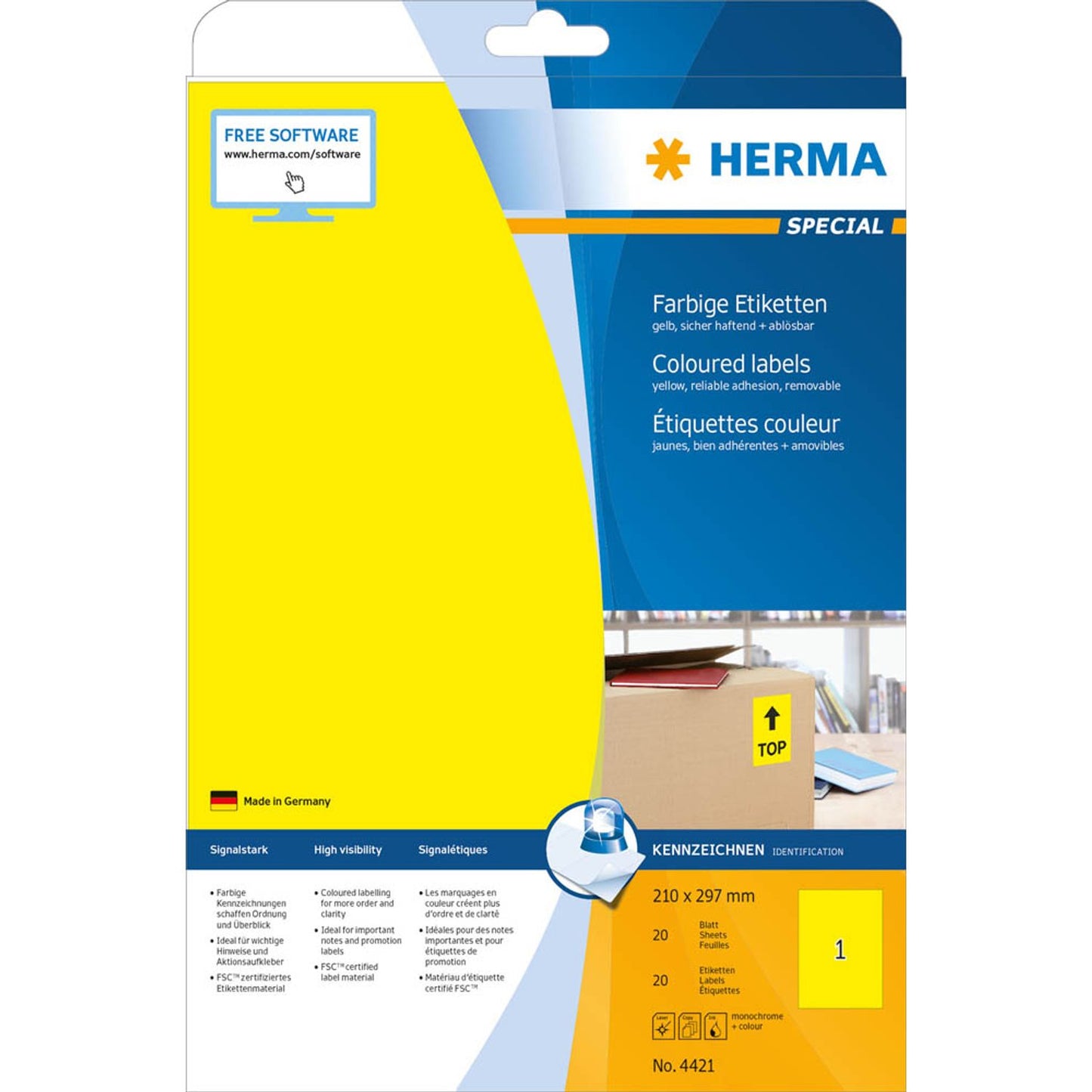 HERMA Etiketten gelb 210,0 x 297,0 mm | 4421 | 1 Pack = 20 Blatt