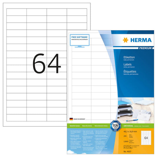 HERMA Etiketten weiß 48,3 x 16,9 mm | 4607 | 1 Pack = 200 Blatt