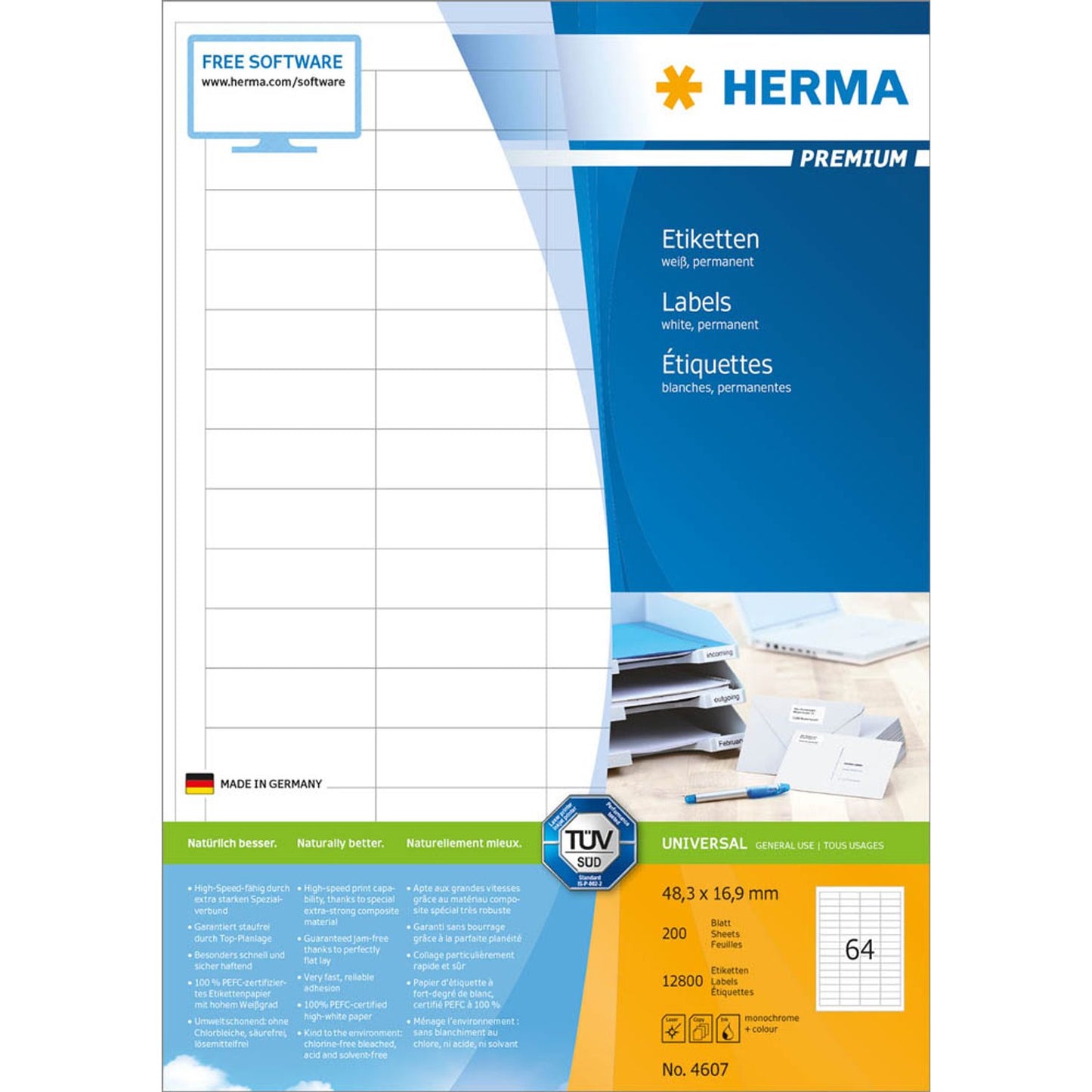 HERMA Etiketten weiß 48,3 x 16,9 mm | 4607 | 1 Pack = 200 Blatt