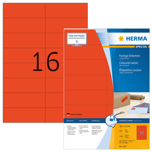 HERMA Etiketten rot 105,0 x 37,0 mm | 4257 | 1 Pack = 100 Blatt