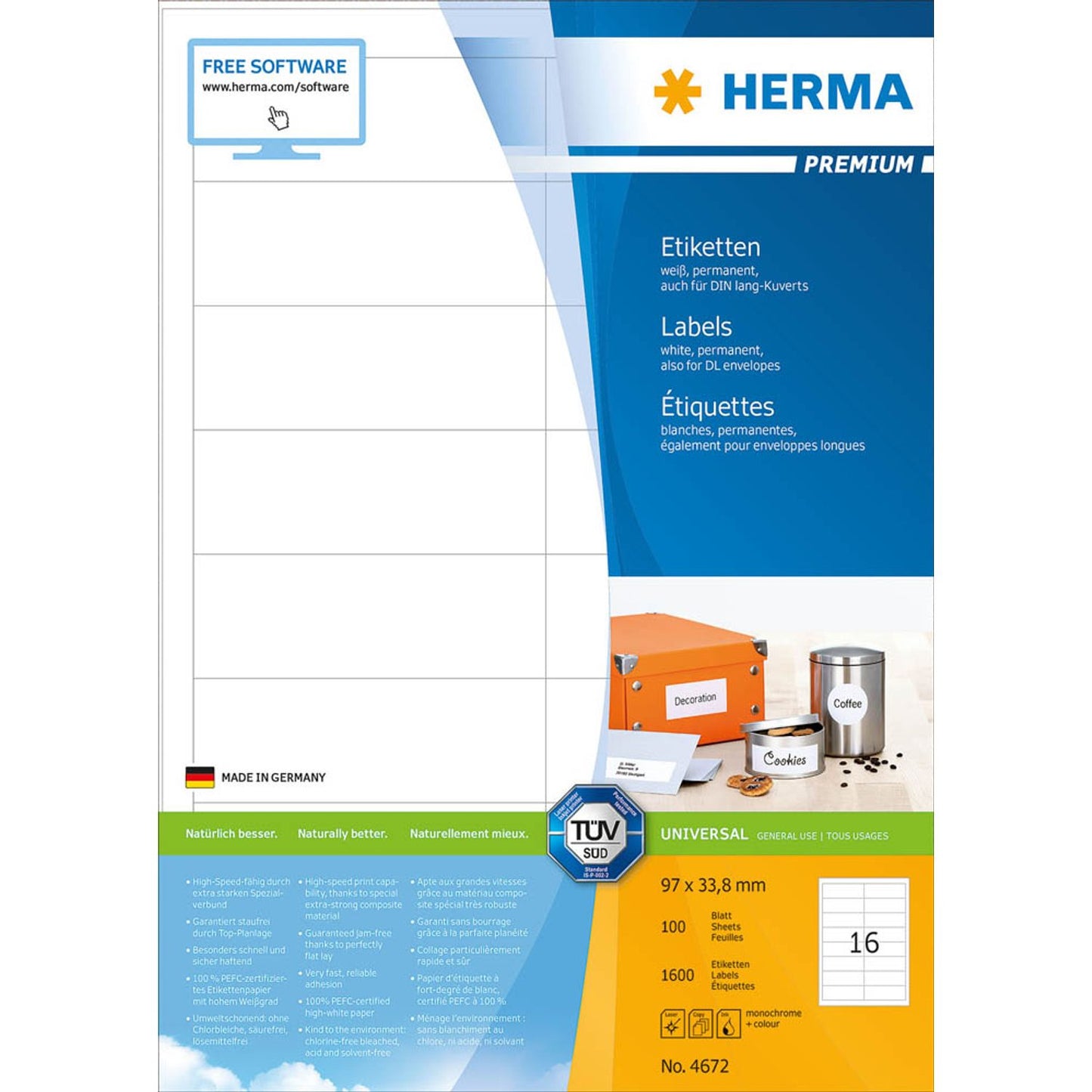 HERMA Etiketten weiß 97,0 x 33,8 mm | 4672 | 1 Pack = 100 Blatt