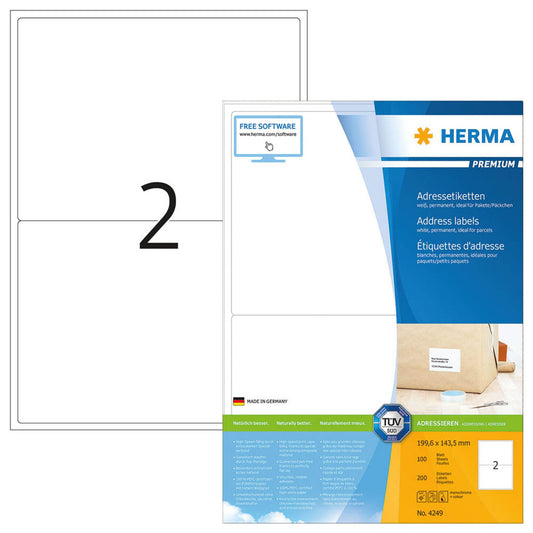 HERMA Adressetiketten weiß 199,6 x 143,5 mm | 4249 | 1 Pack = 100 Blatt