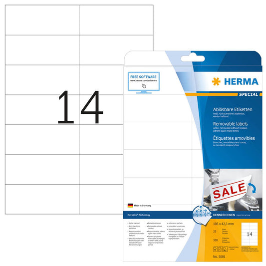 HERMA Etiketten weiß 105,0 x 42,3 mm | 5081 | 1 Pack = 25 Blatt