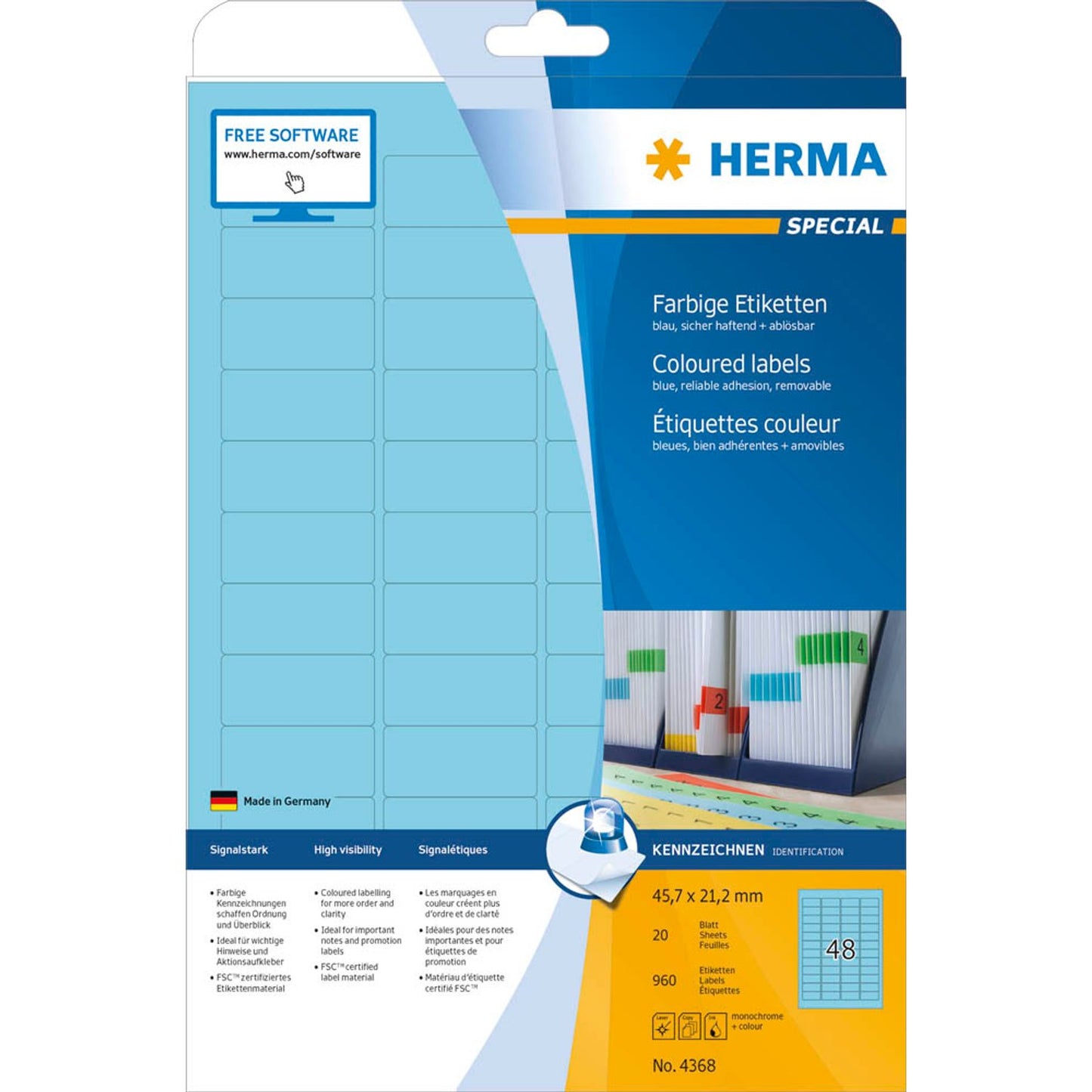 HERMA Etiketten blau 45,7 x 21,2 mm | 4368 | 1 Pack = 20 Blatt