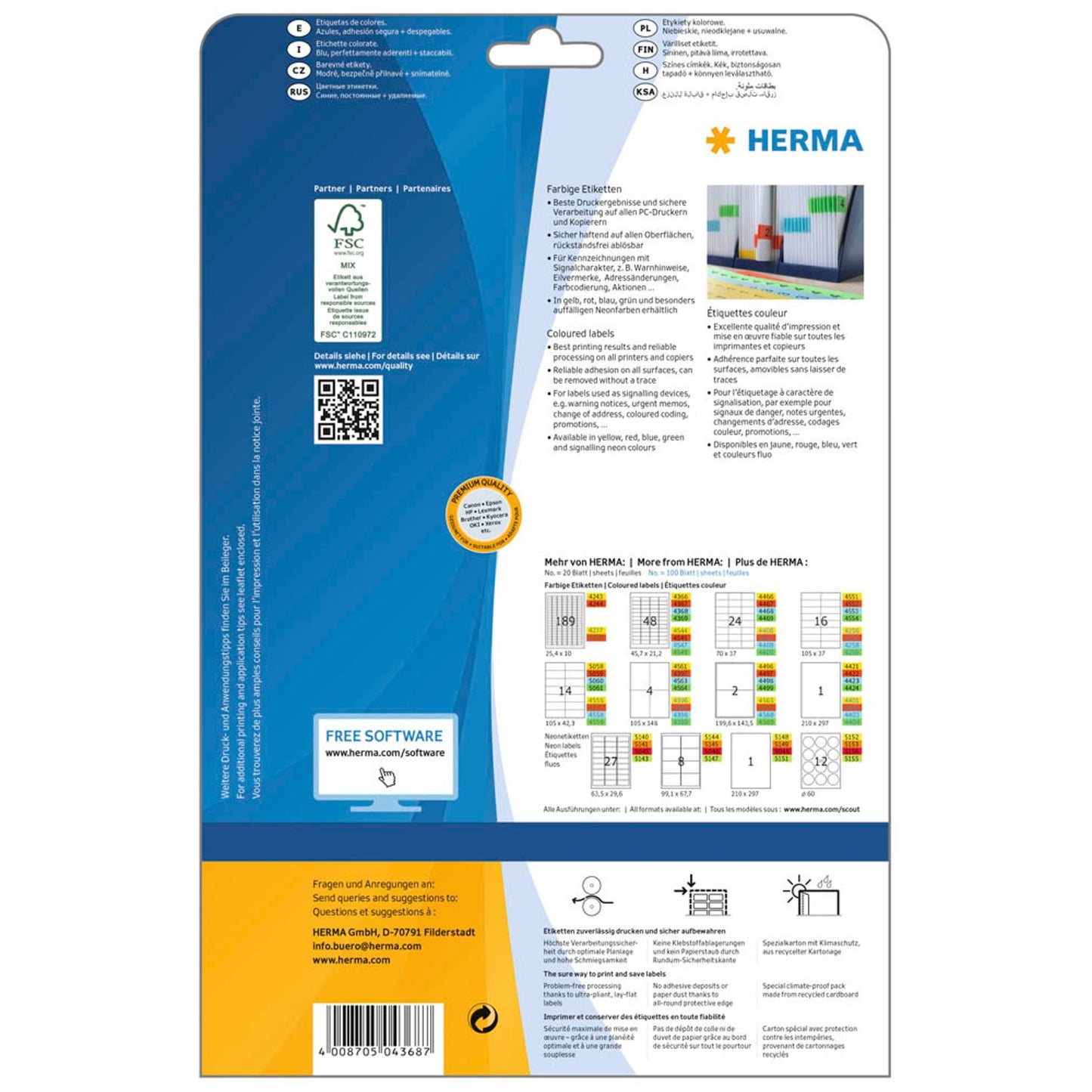 HERMA Etiketten blau 45,7 x 21,2 mm | 4368 | 1 Pack = 20 Blatt