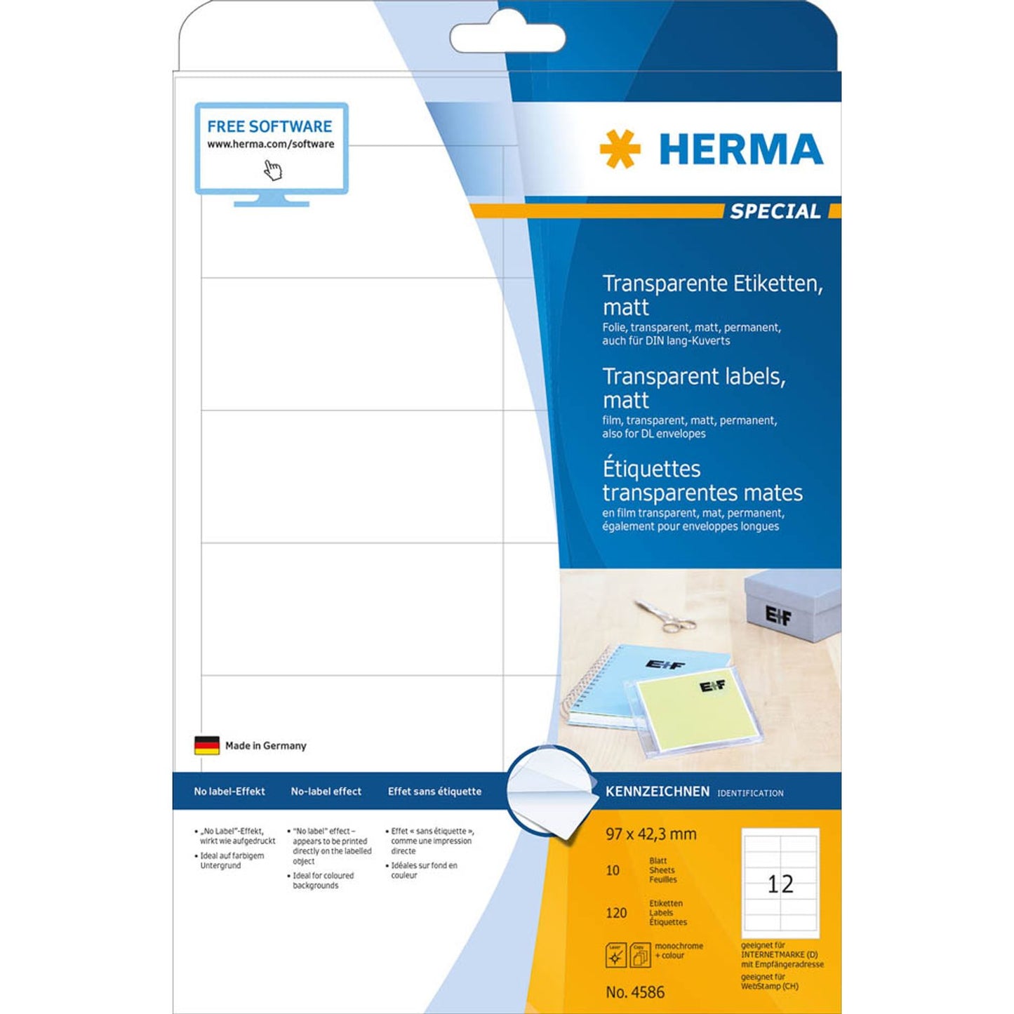 HERMA Folienetiketten transparent 97,0 x 42,3 mm | 4586 | 1 Pack = 10 Blatt
