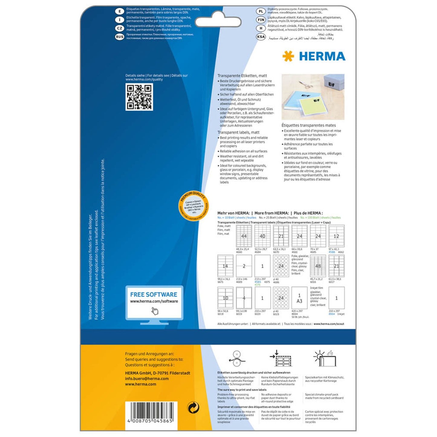 HERMA Folienetiketten transparent 97,0 x 42,3 mm | 4586 | 1 Pack = 10 Blatt