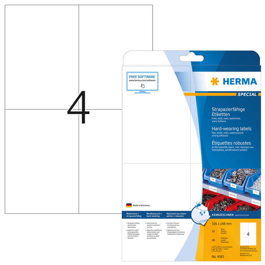 HERMA wetterfeste Folienetiketten weiß 105,0 x 148,0 mm | 4583 | 1 Pack = 10 Blatt
