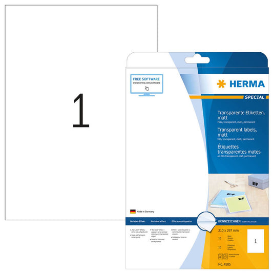 HERMA Folienetiketten transparent 210,0 x 297,0 mm | 4585 | 1 Pack = 10 Blatt