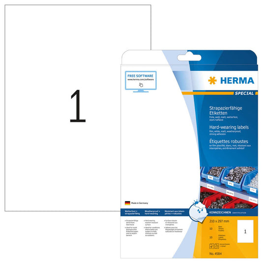 HERMA wetterfeste Folienetiketten weiß 210,0 x 297,0 mm | 4584 | 1 Pack = 10 Blatt