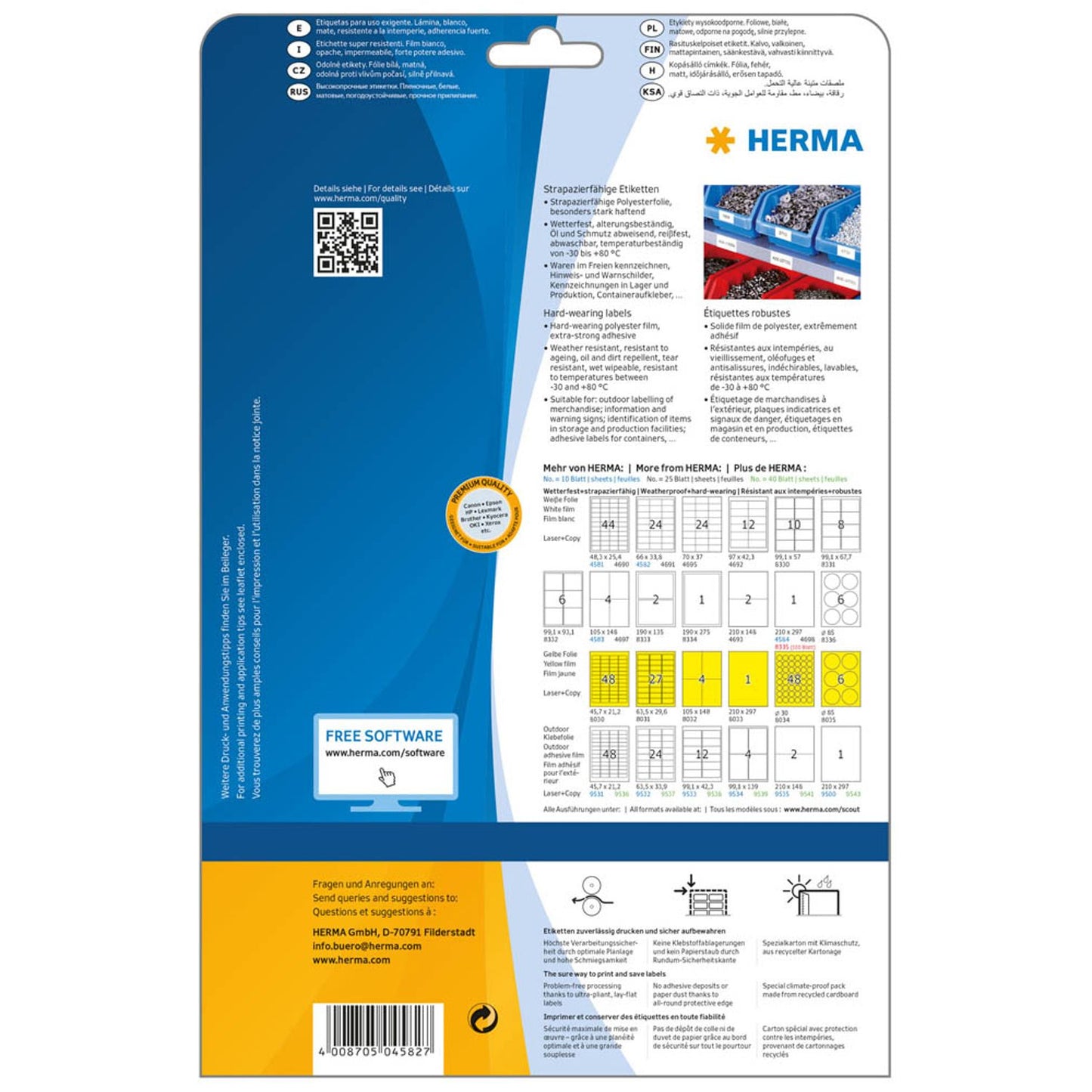 HERMA wetterfeste Folienetiketten weiß 66,0 x 33,8 mm | 4582 | 1 Pack = 10 Blatt
