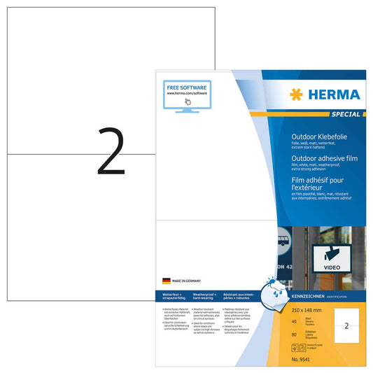 HERMA Folien-Kraftklebe-Etiketten weiß 210,0 x 148,0 mm | 9541 | 1 Pack = 40 Blatt